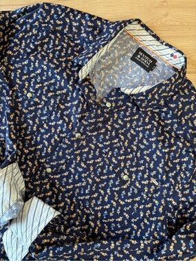 Scotch & Soda Mens Slim Fit Floral Pearl Snap Western Shirt Navy Blue XXL